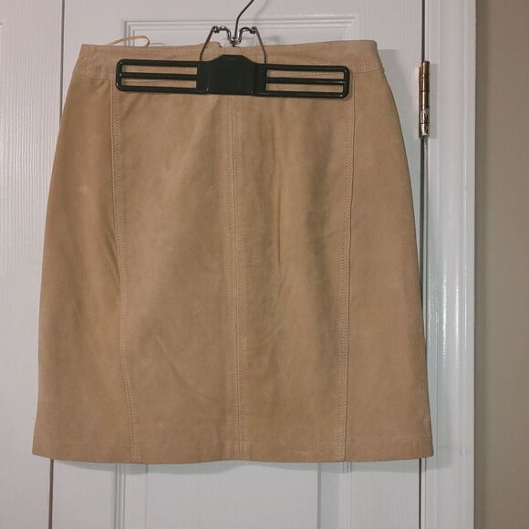Mango MNG tan suede leather pencil mini party night out skirt Sz S - Picture 1 of 4
